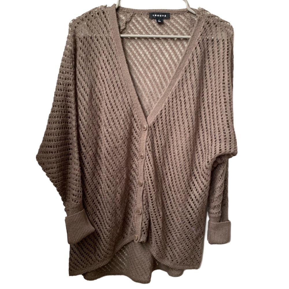TROUVÉ Women’s Brown Open Weave Button-down Cardigan